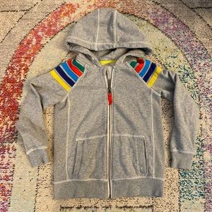 Mini Boden Rainbow Sleeve Zip Hoodie, size 6-7y